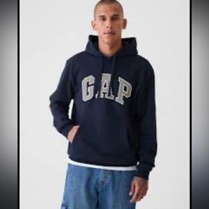 GAP navy and grey embroidered logo hoody pocket cotton blend sweatshirt XL